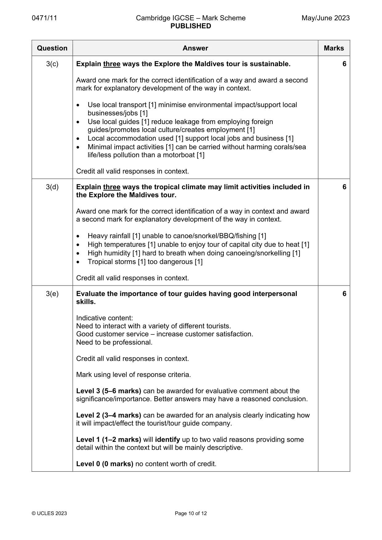 Mark scheme, page 10 of 12