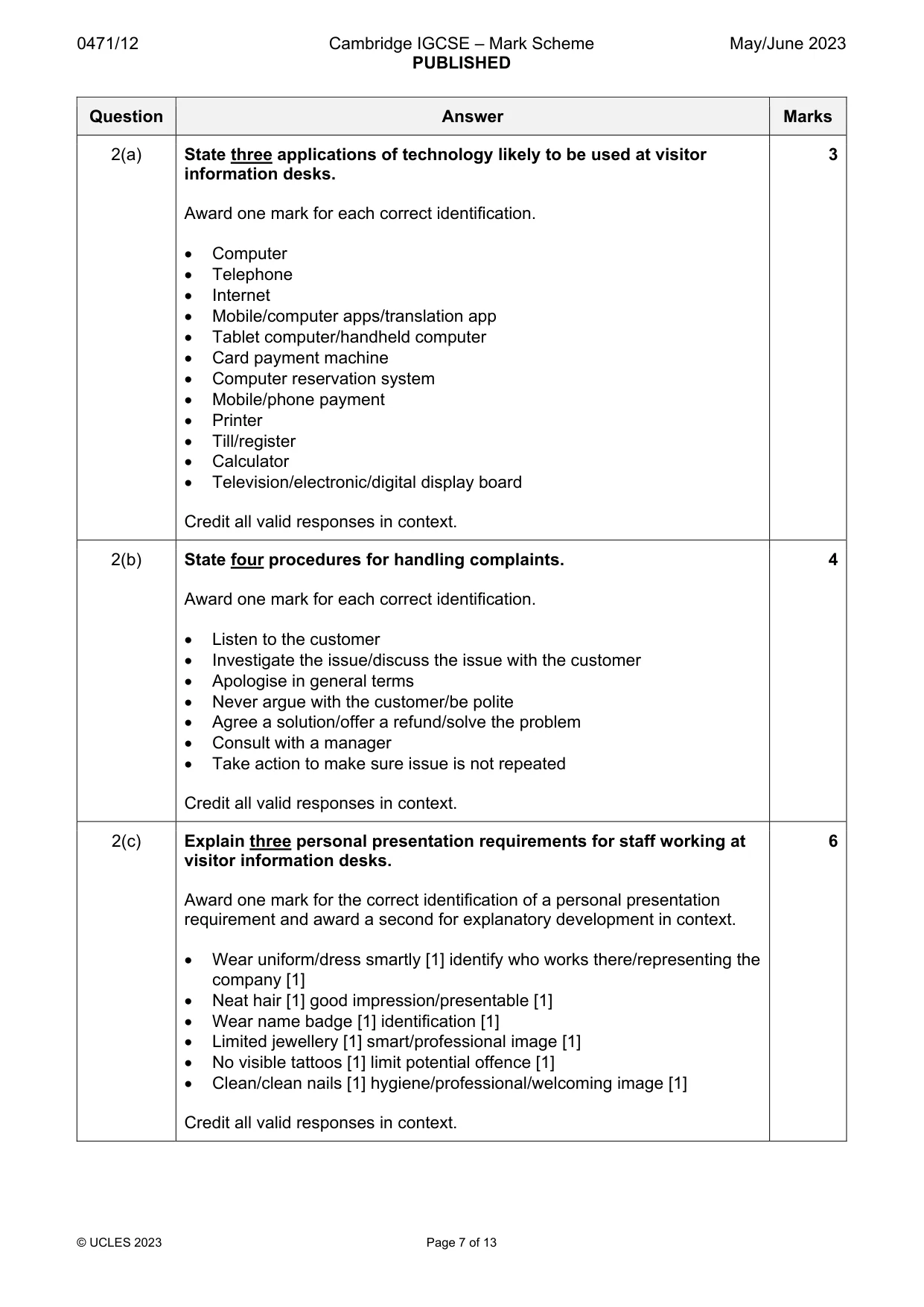 Mark scheme, page 7 of 13