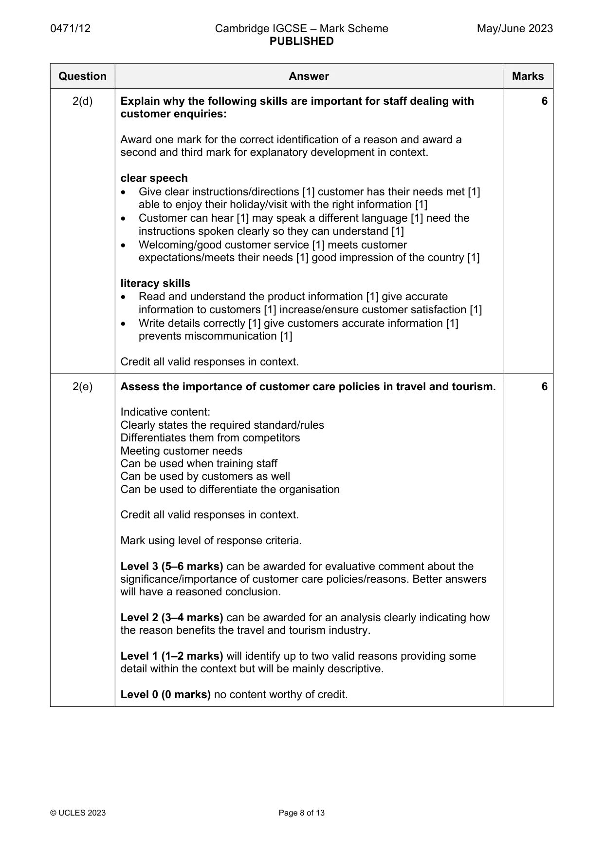 Mark scheme, page 8 of 13