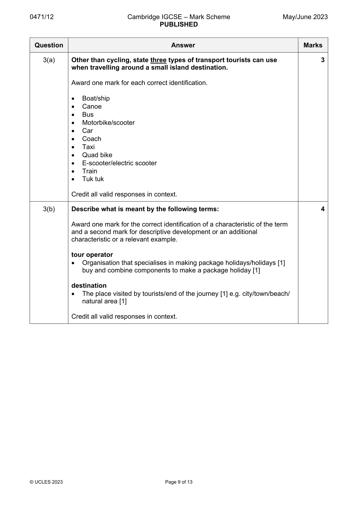 Mark scheme, page 9 of 13