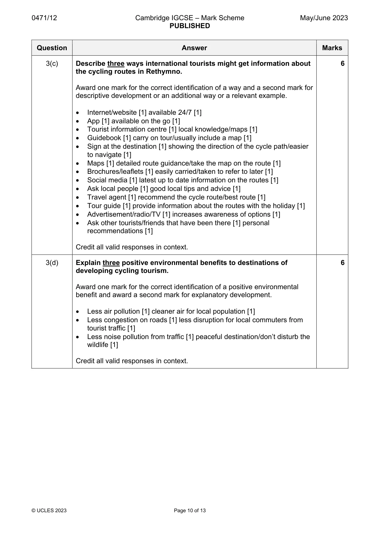 Mark scheme, page 10 of 13