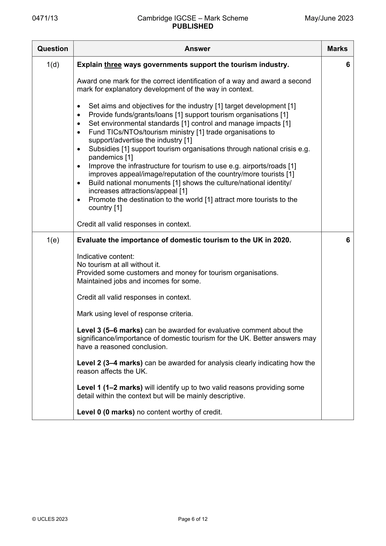 Mark scheme, page 6 of 12