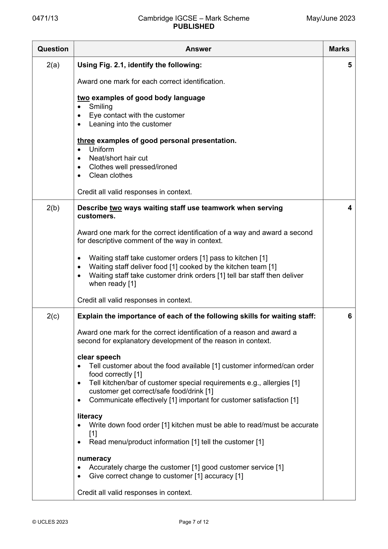 Mark scheme, page 7 of 12