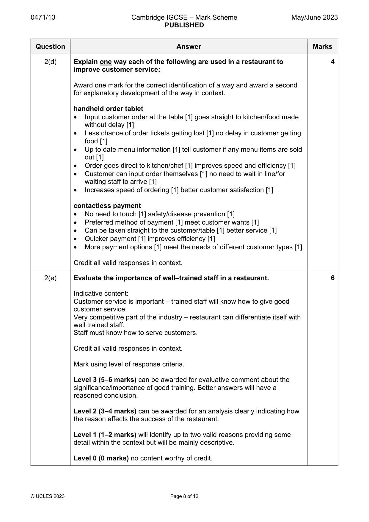 Mark scheme, page 8 of 12