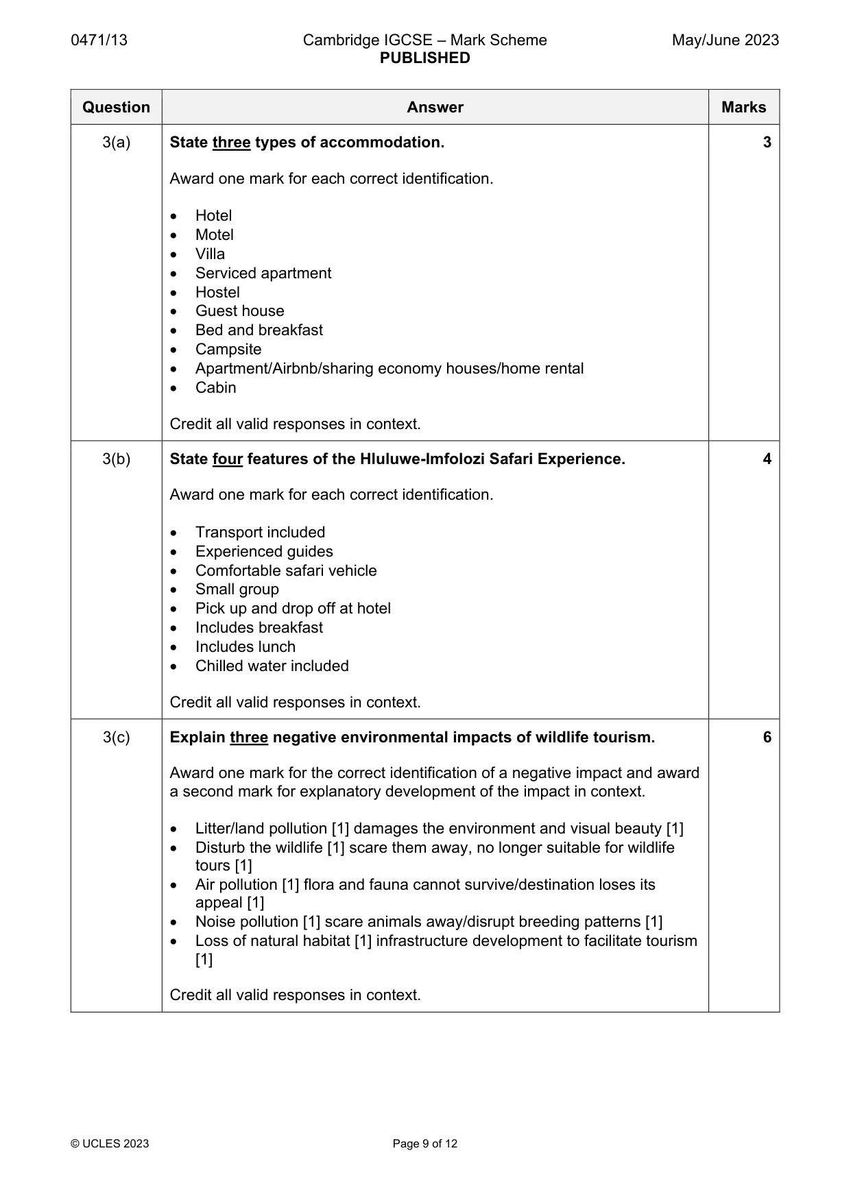 Mark scheme, page 9 of 12