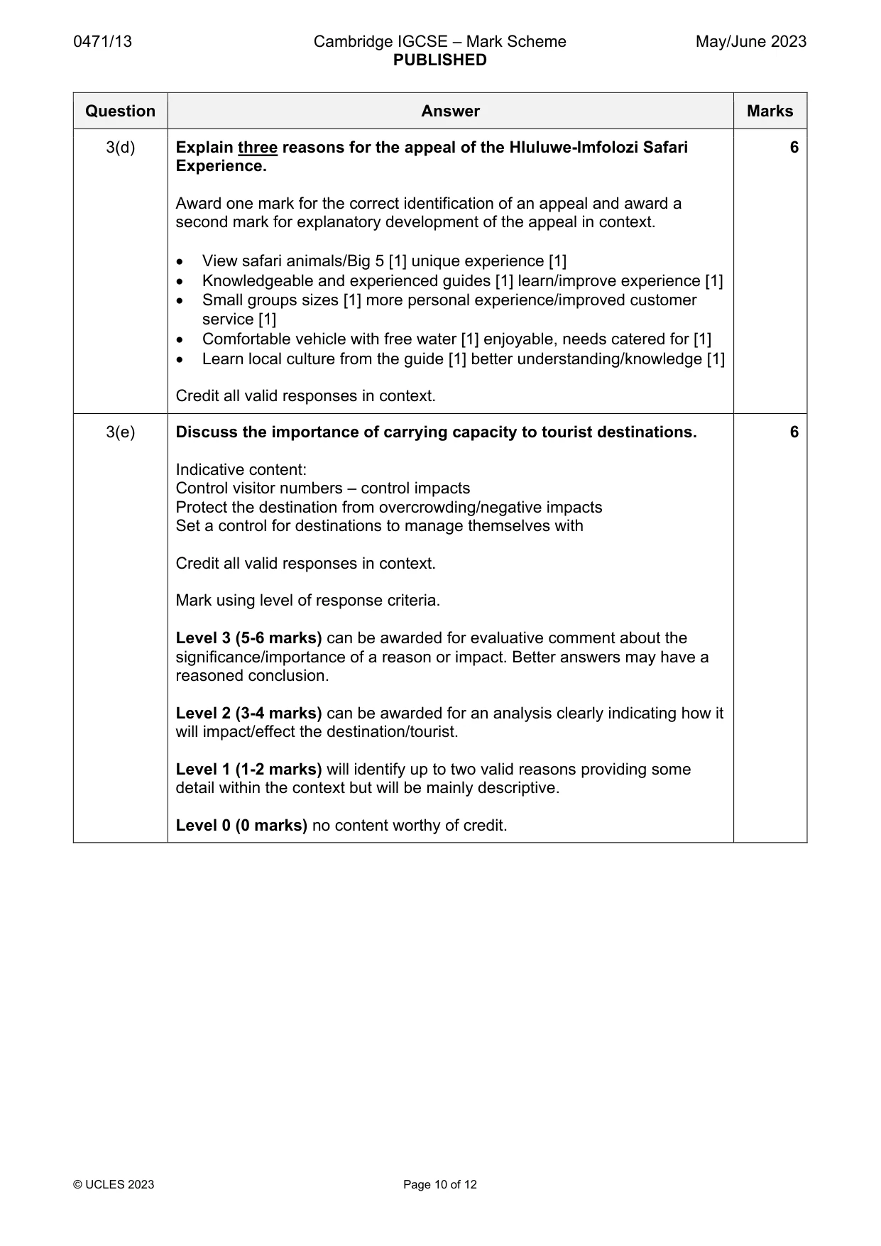 Mark scheme, page 10 of 12