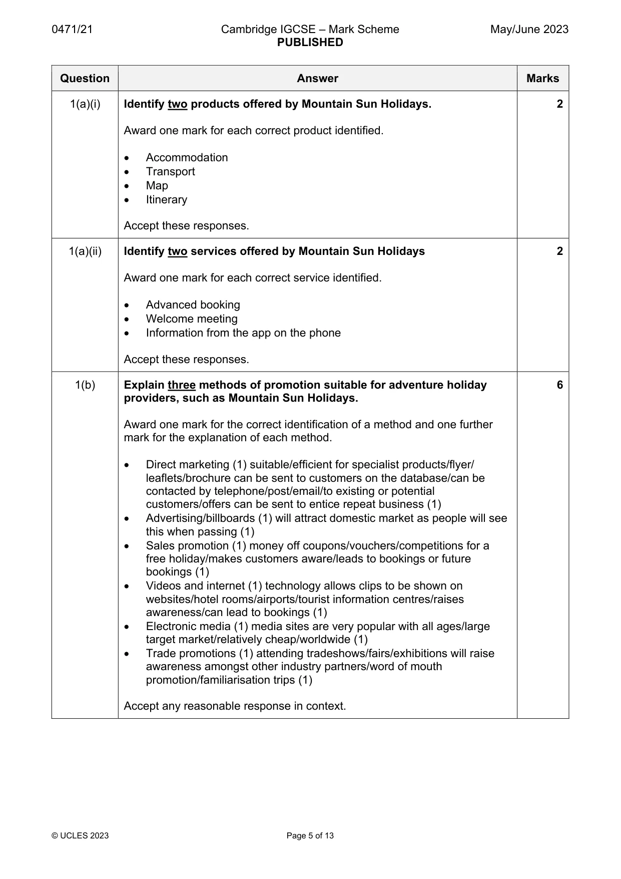Mark scheme, page 5 of 13