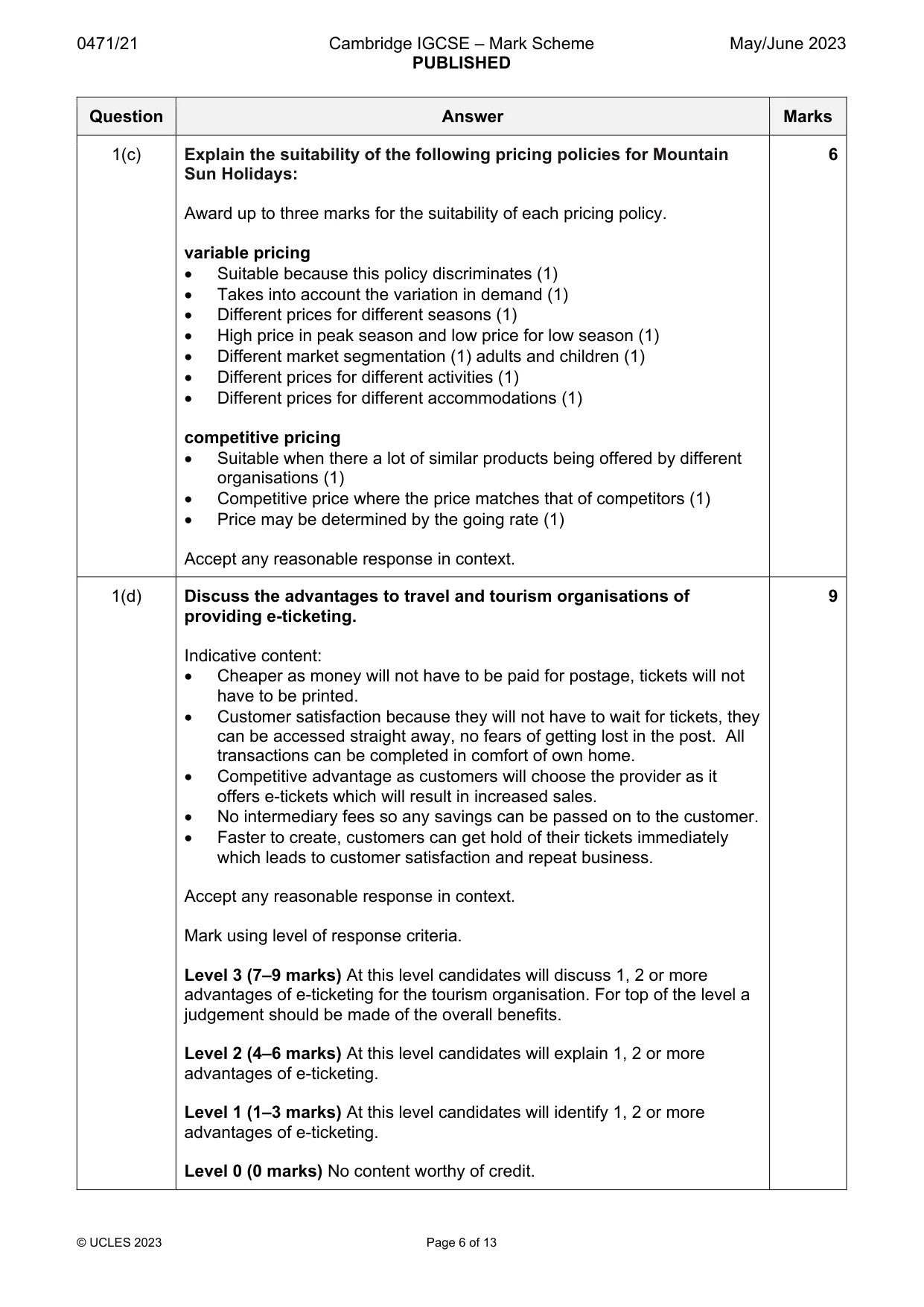 Mark scheme, page 6 of 13