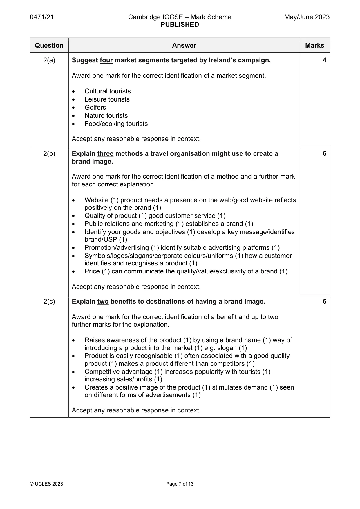 Mark scheme, page 7 of 13