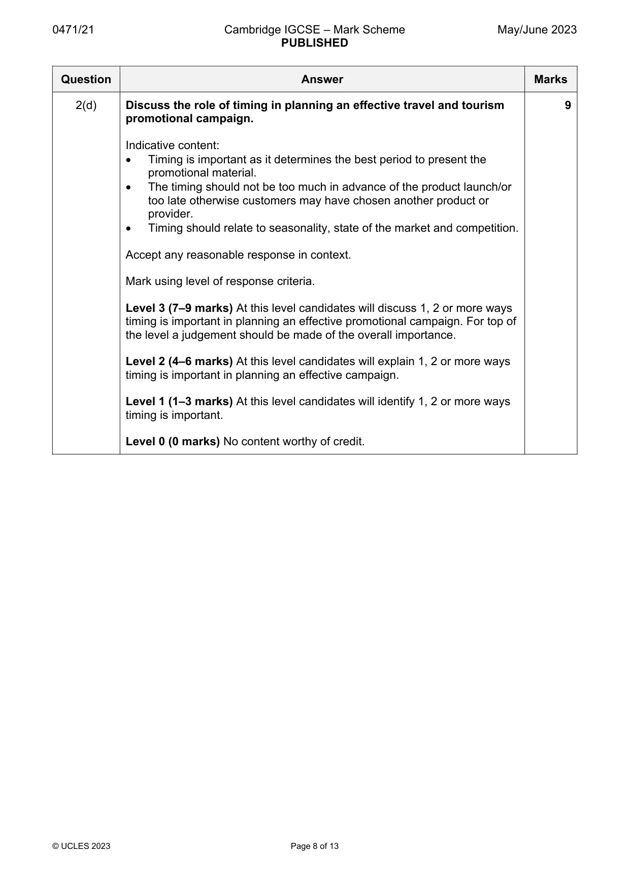 Mark scheme, page 8 of 13