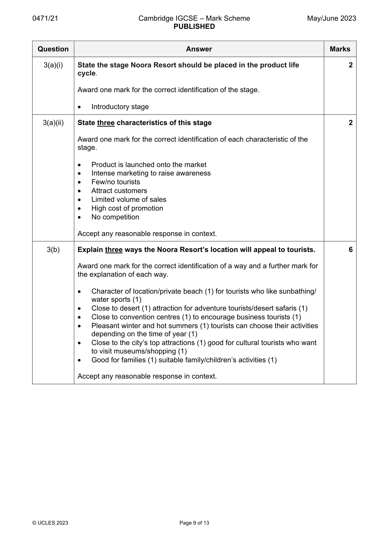 Mark scheme, page 9 of 13