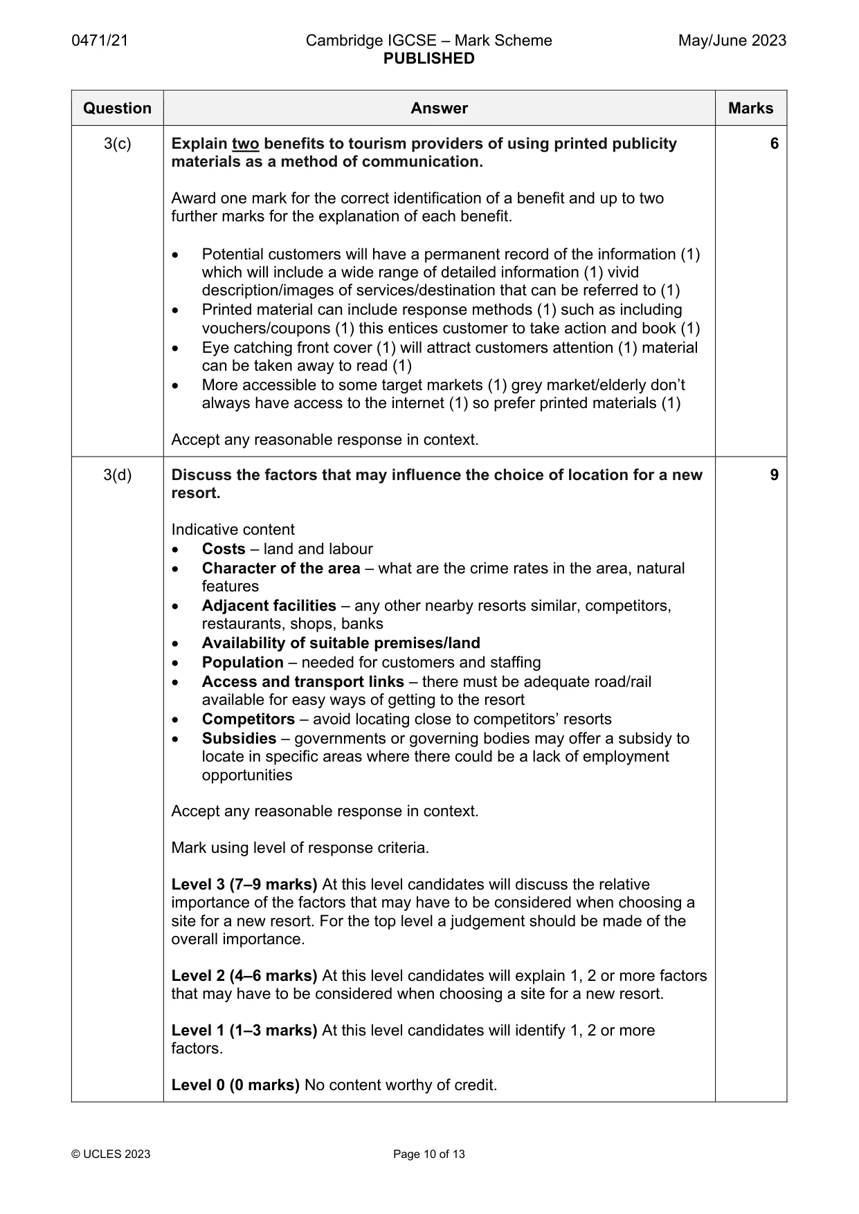 Mark scheme, page 10 of 13