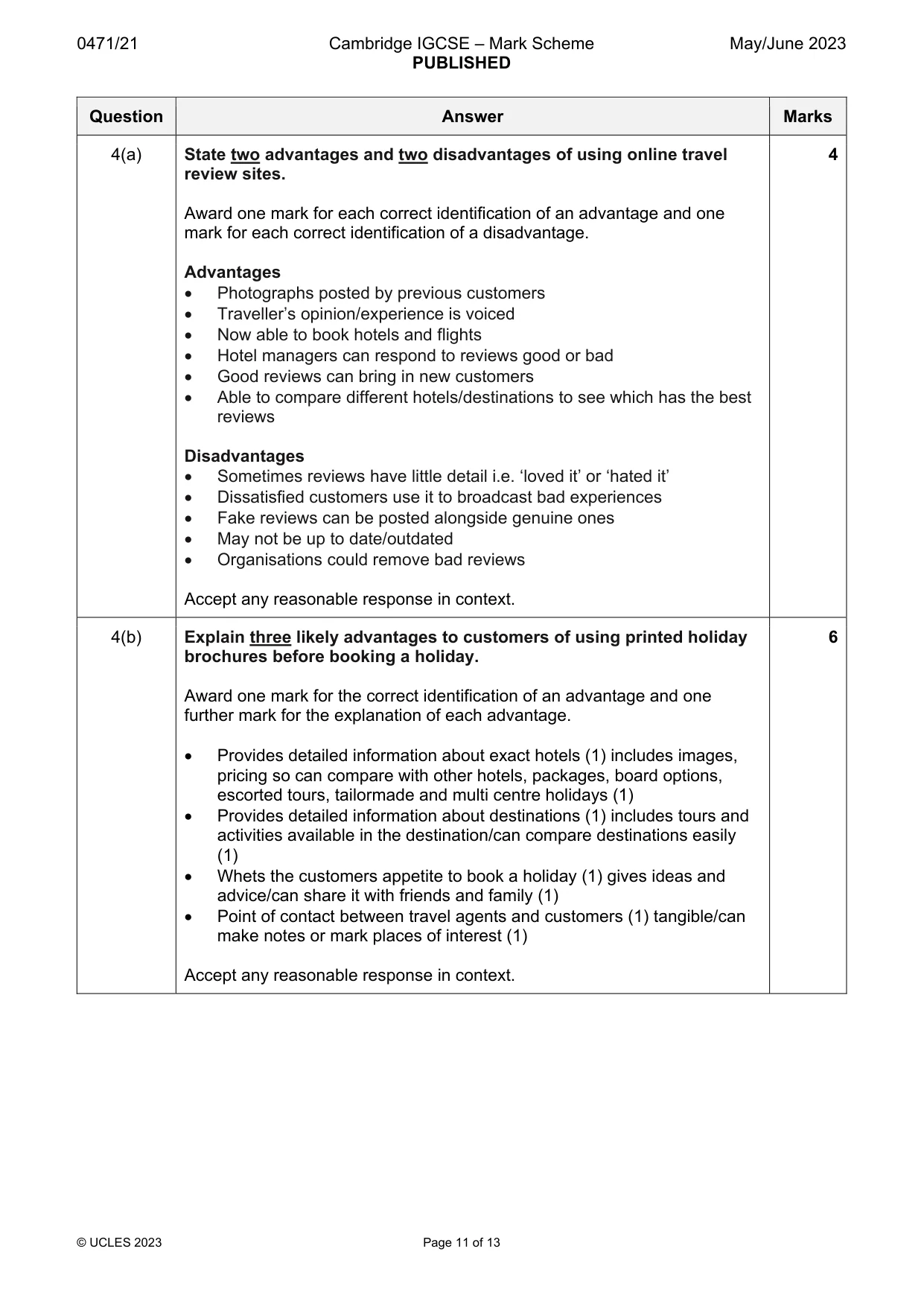 Mark scheme, page 11 of 13
