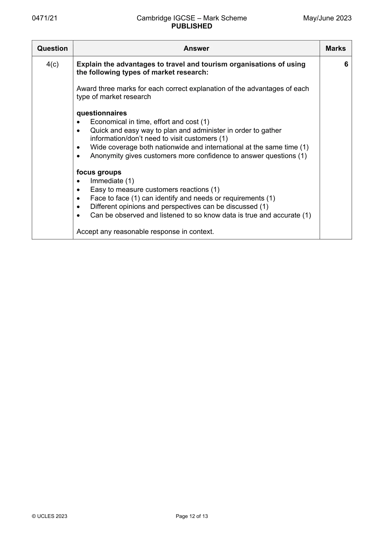 Mark scheme, page 12 of 13