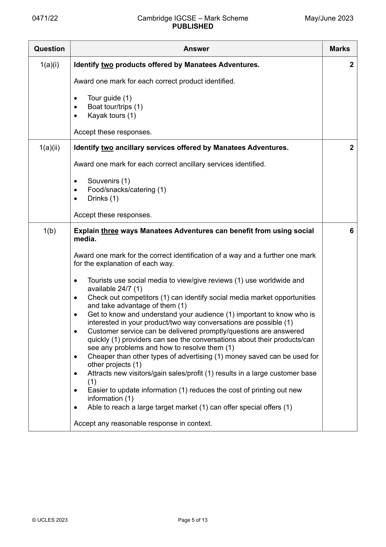 Mark scheme, page 5 of 13