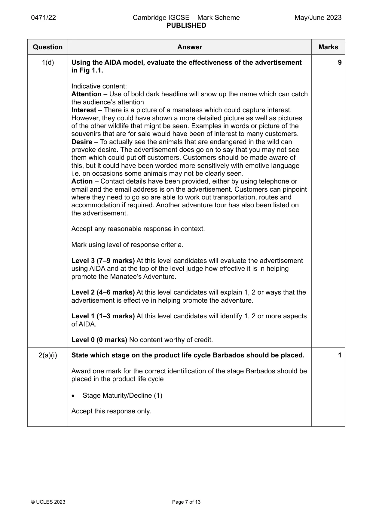 Mark scheme, page 7 of 13