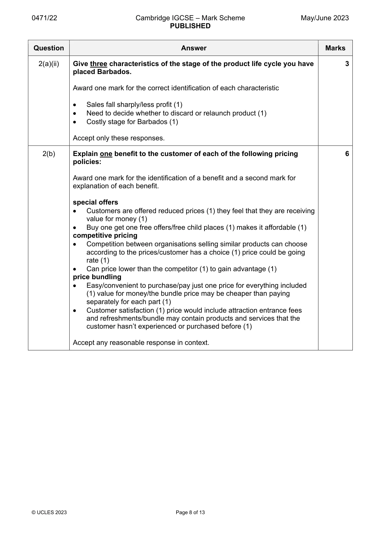 Mark scheme, page 8 of 13