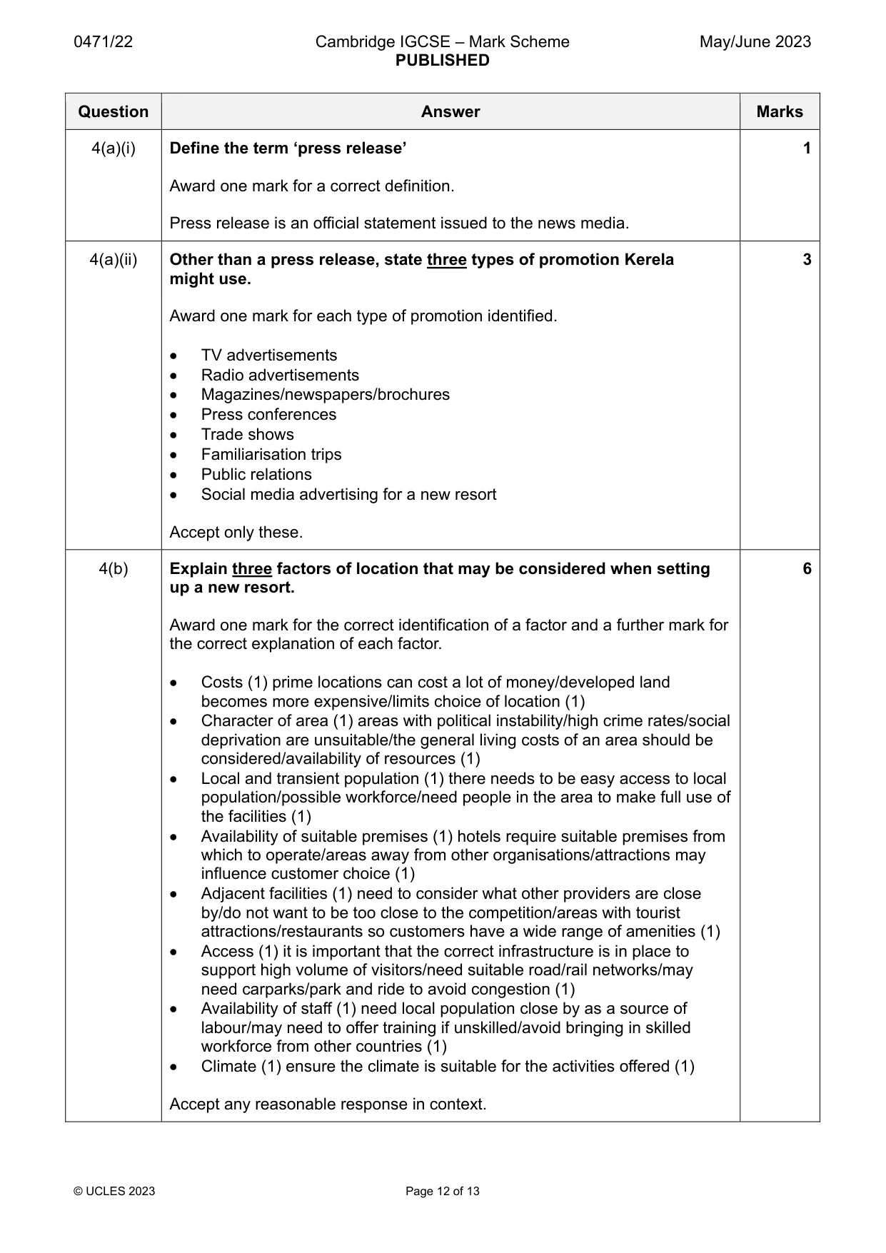 Mark scheme, page 12 of 13