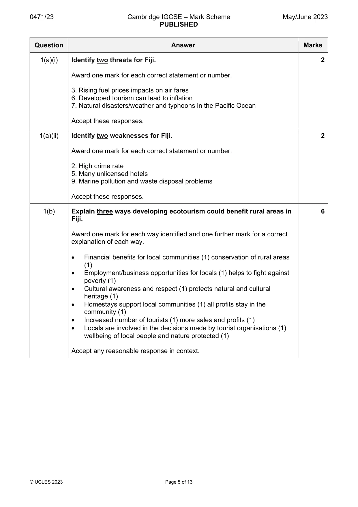 Mark scheme, page 5 of 13