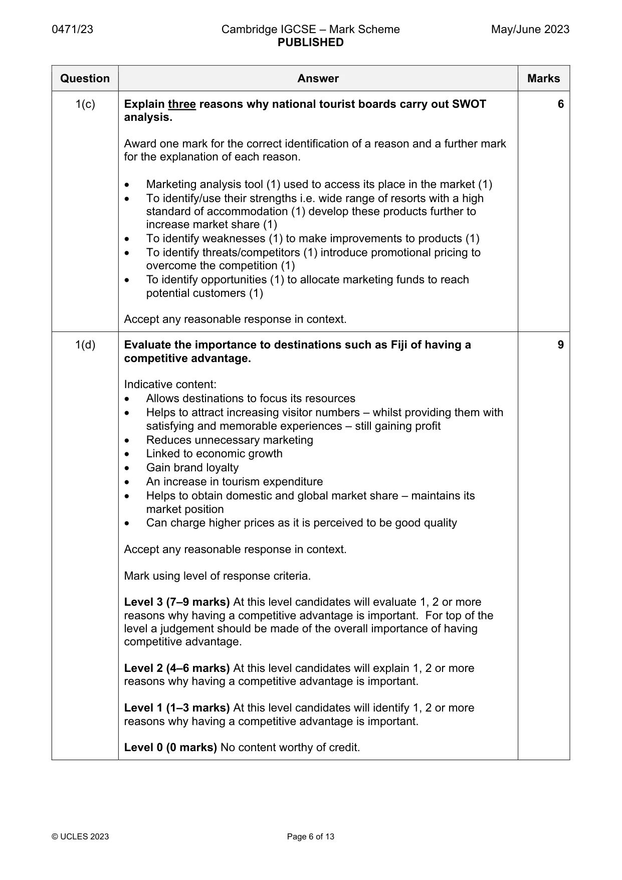 Mark scheme, page 6 of 13