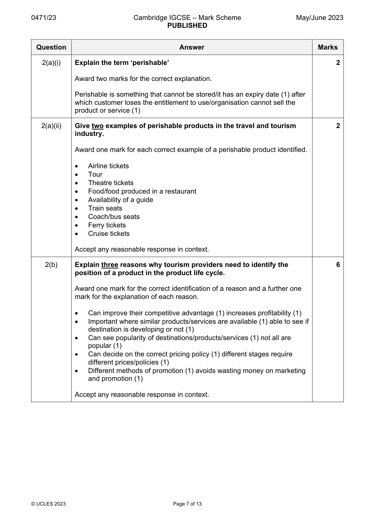 Mark scheme, page 7 of 13