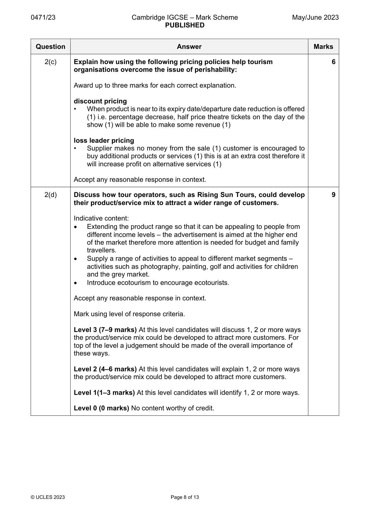 Mark scheme, page 8 of 13