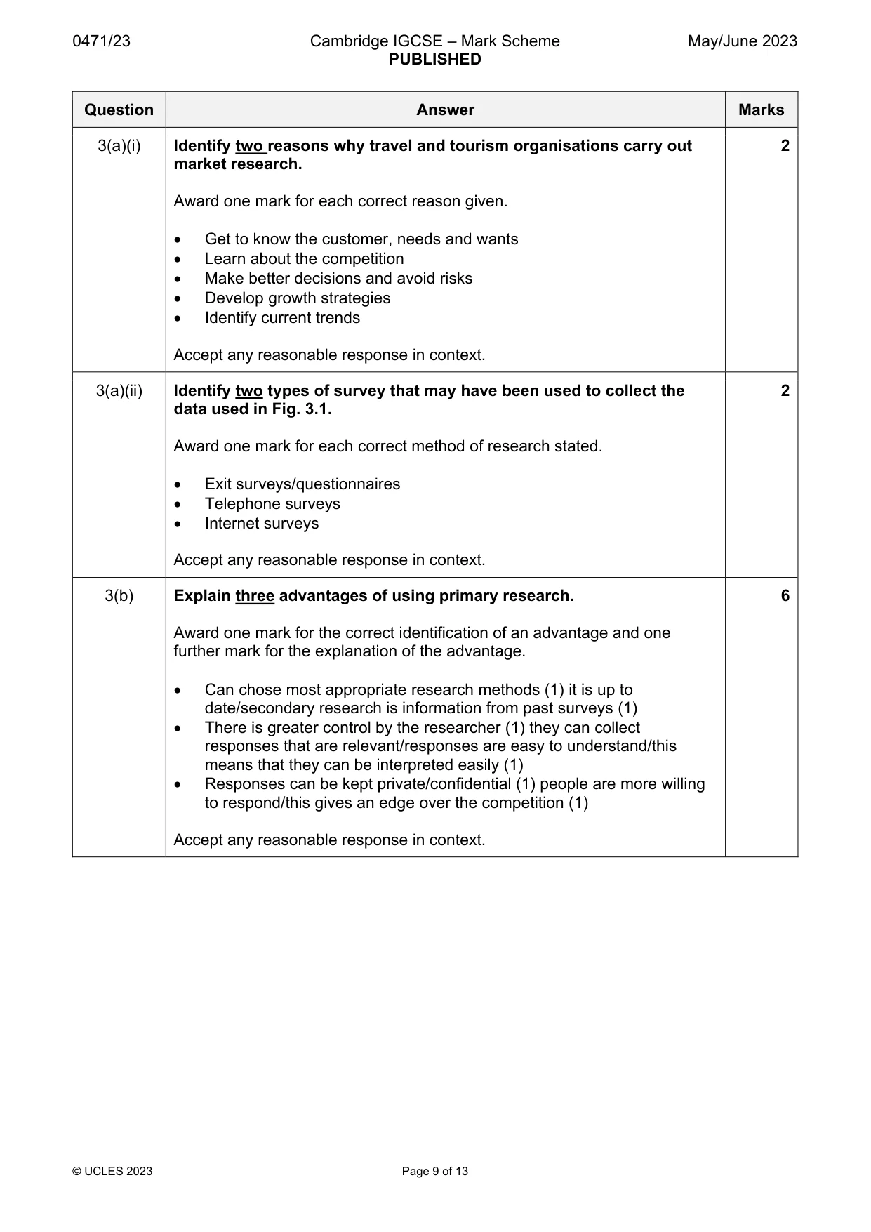 Mark scheme, page 9 of 13