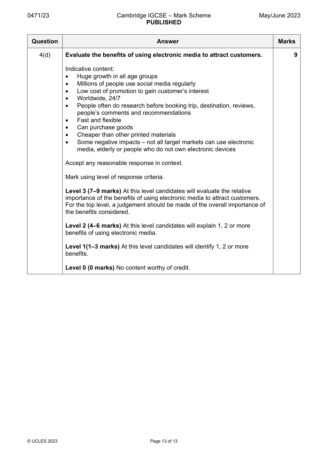 Mark scheme, page 13 of 13