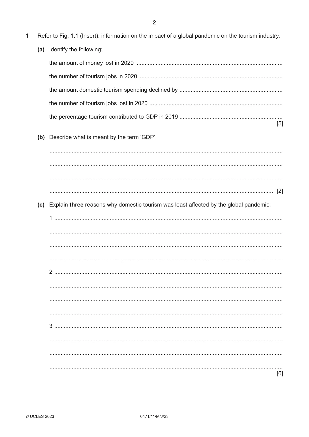 Cambridge IGCSE Travel and Tourism 0471 2023 May/June Paper 1 · Variant 1 question paper, page 2 of 12