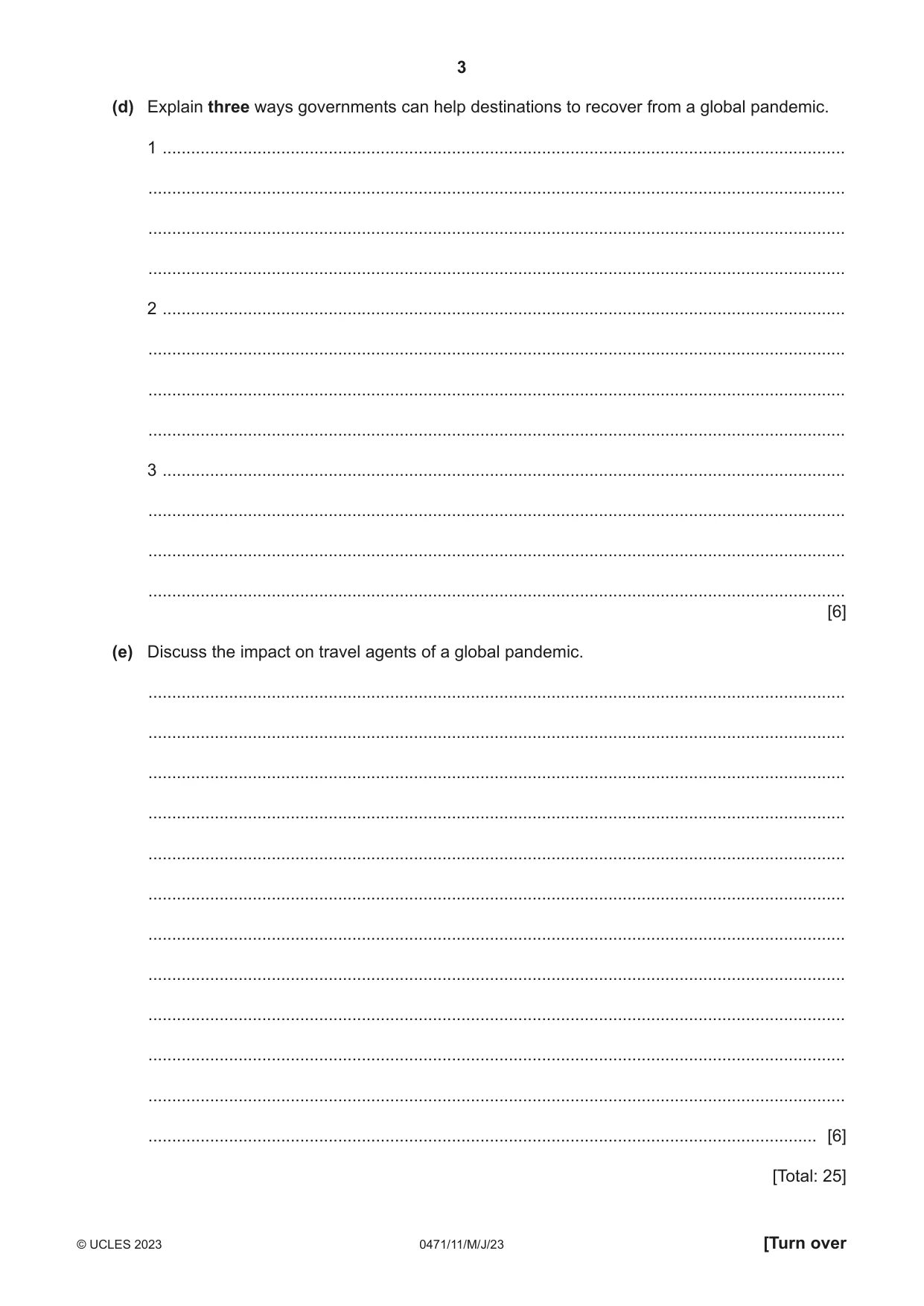 Cambridge IGCSE Travel and Tourism 0471 2023 May/June Paper 1 · Variant 1 question paper, page 3 of 12