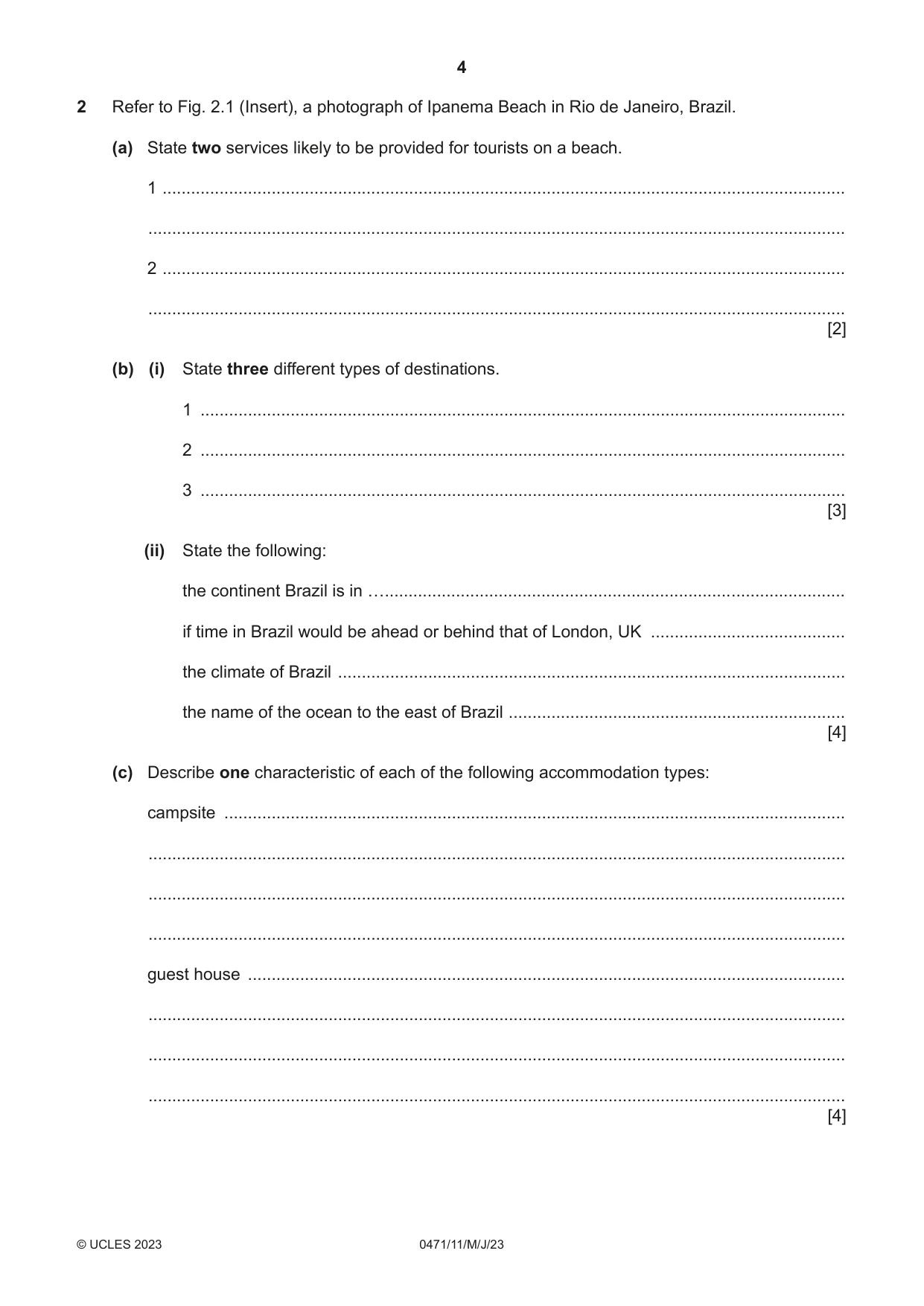 Cambridge IGCSE Travel and Tourism 0471 2023 May/June Paper 1 · Variant 1 question paper, page 4 of 12