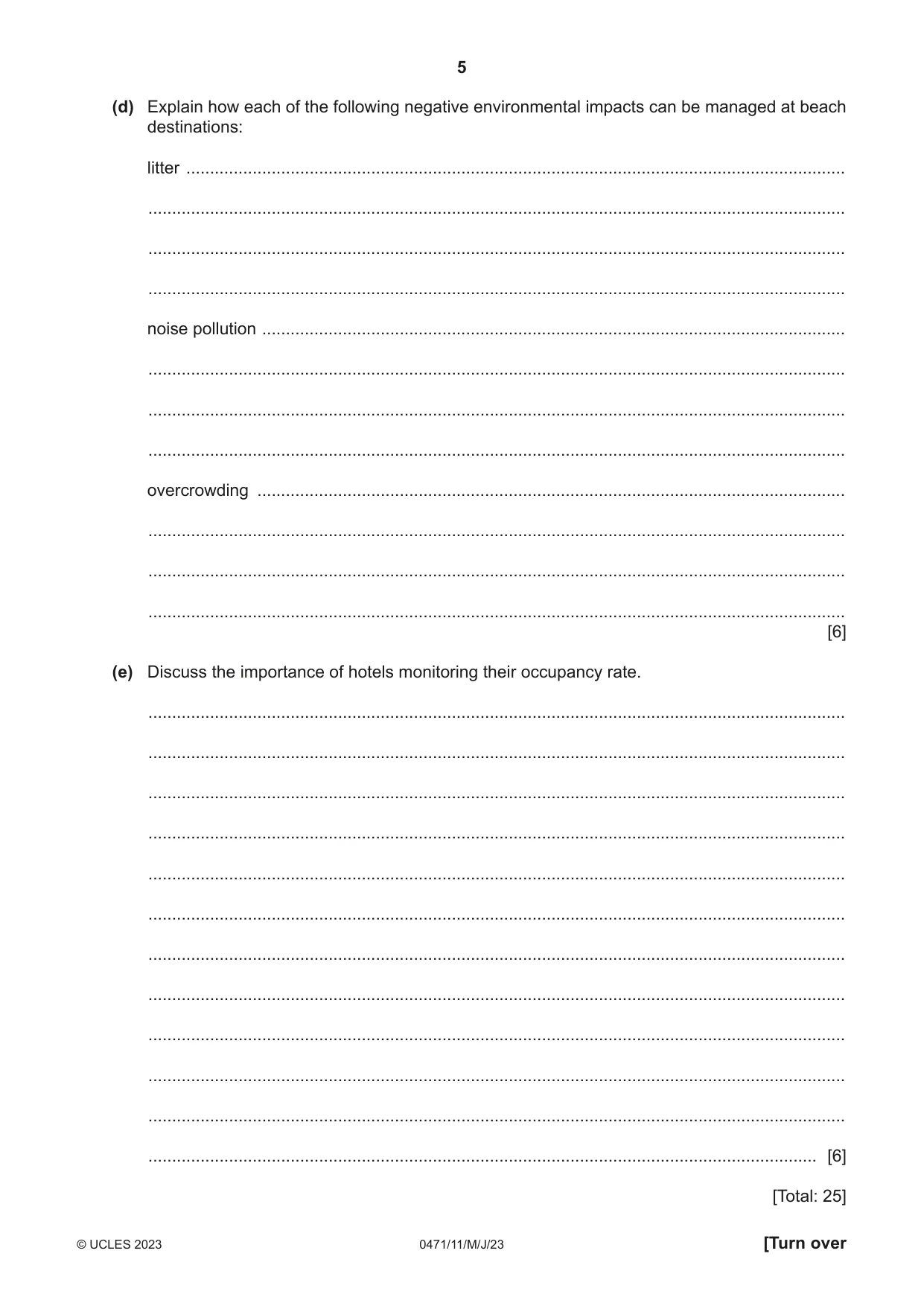 Cambridge IGCSE Travel and Tourism 0471 2023 May/June Paper 1 · Variant 1 question paper, page 5 of 12