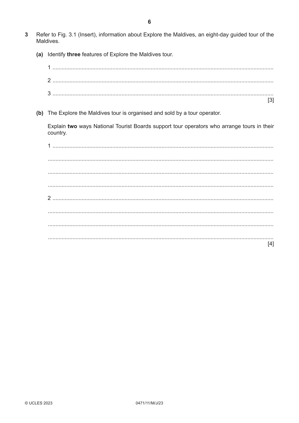 Cambridge IGCSE Travel and Tourism 0471 2023 May/June Paper 1 · Variant 1 question paper, page 6 of 12