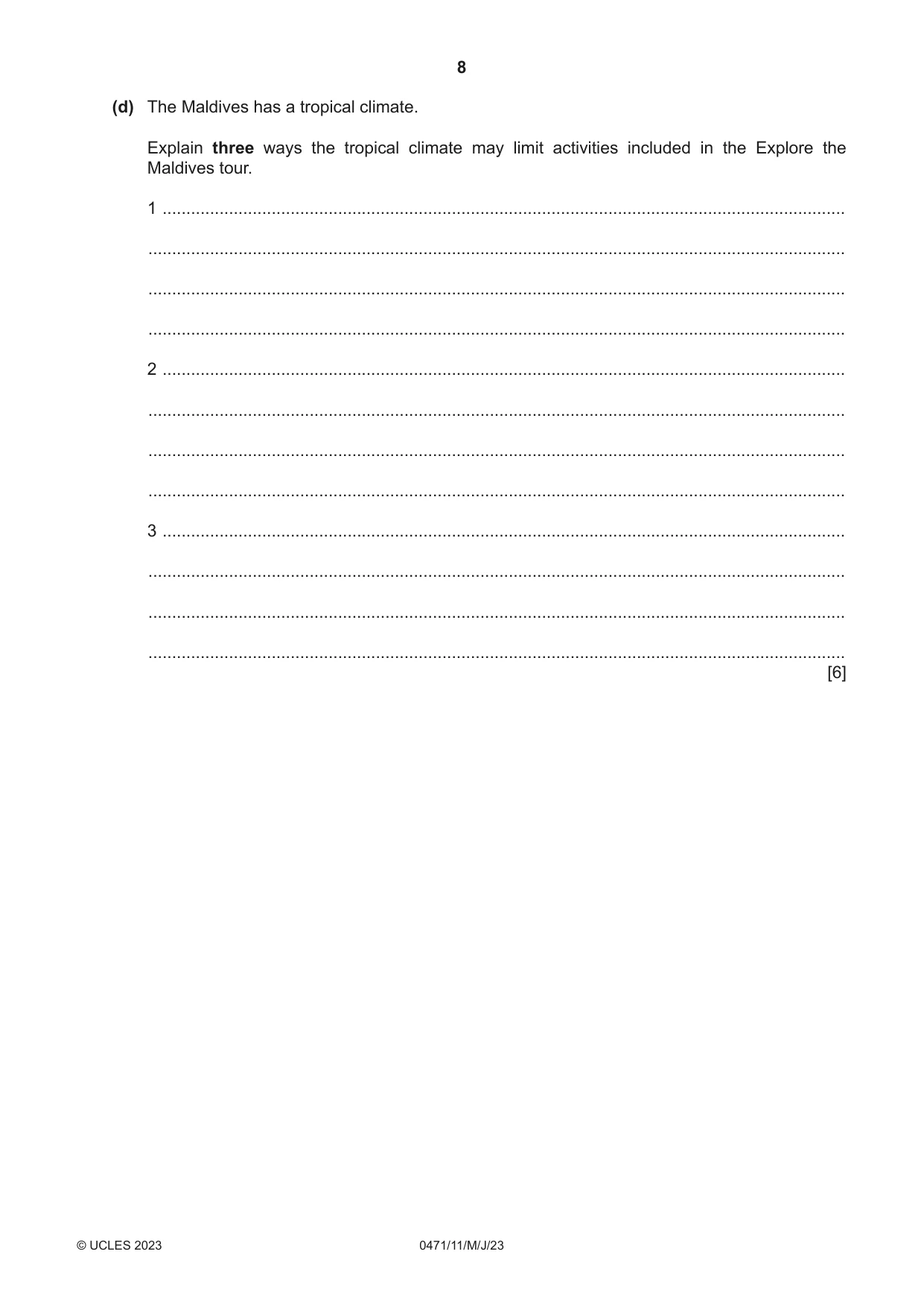 Cambridge IGCSE Travel and Tourism 0471 2023 May/June Paper 1 · Variant 1 question paper, page 8 of 12