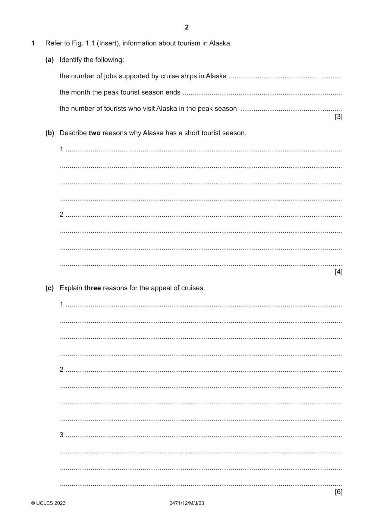 Cambridge IGCSE Travel and Tourism 0471 2023 May/June Paper 1 · Variant 2 question paper, page 2 of 12