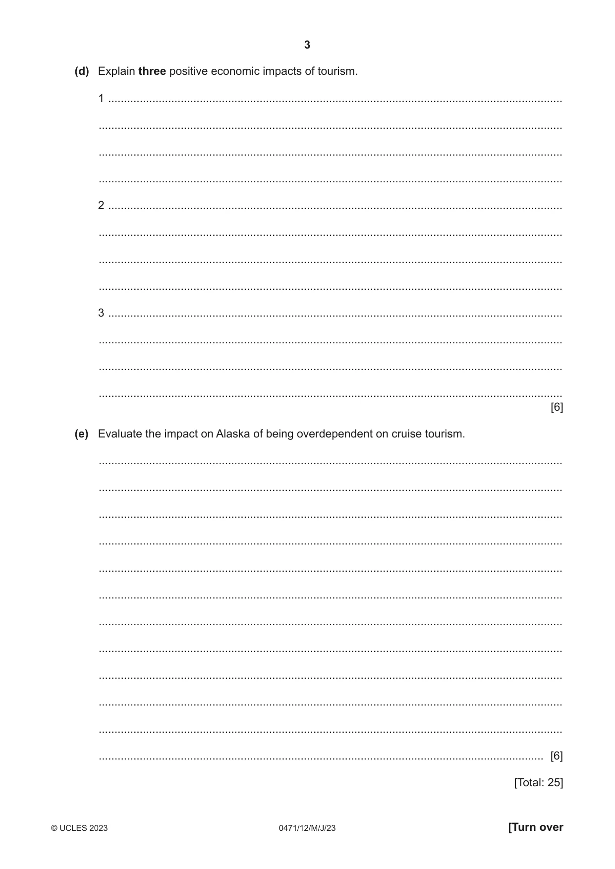 Cambridge IGCSE Travel and Tourism 0471 2023 May/June Paper 1 · Variant 2 question paper, page 3 of 12