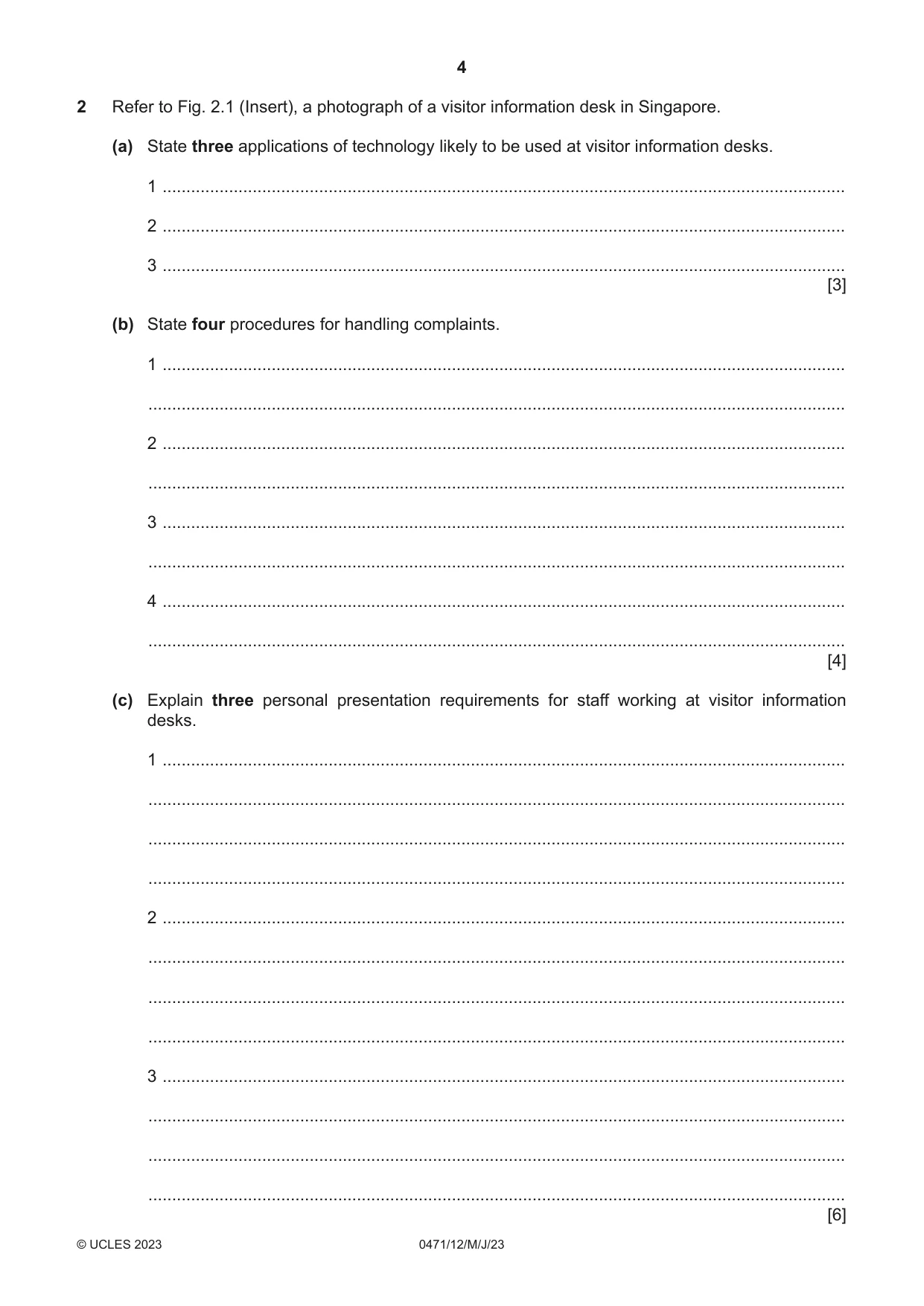 Cambridge IGCSE Travel and Tourism 0471 2023 May/June Paper 1 · Variant 2 question paper, page 4 of 12
