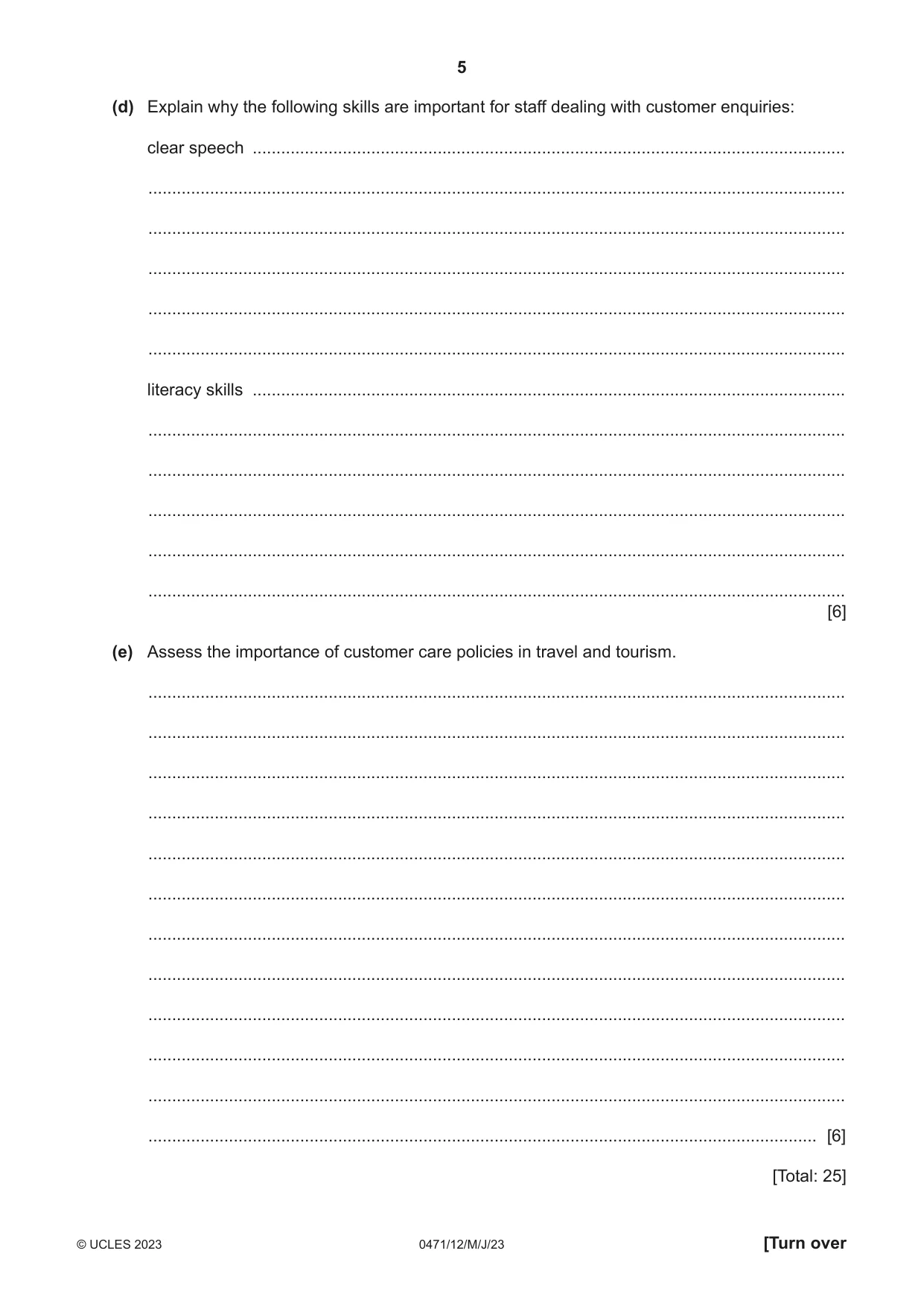 Cambridge IGCSE Travel and Tourism 0471 2023 May/June Paper 1 · Variant 2 question paper, page 5 of 12