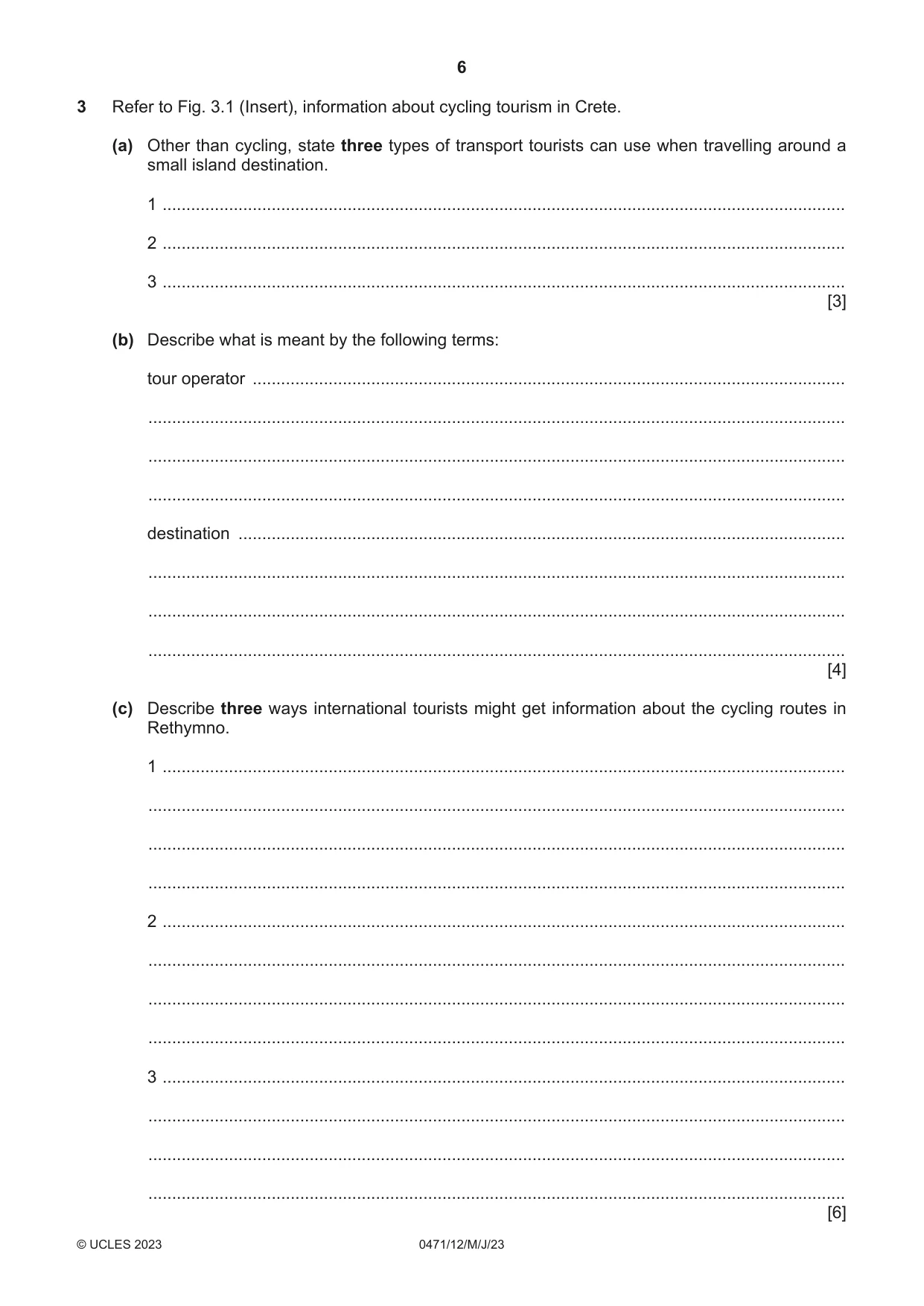 Cambridge IGCSE Travel and Tourism 0471 2023 May/June Paper 1 · Variant 2 question paper, page 6 of 12