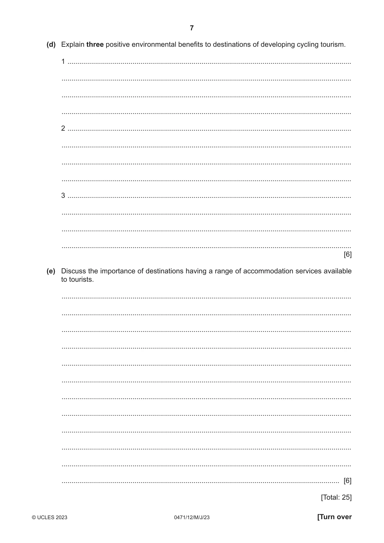 Cambridge IGCSE Travel and Tourism 0471 2023 May/June Paper 1 · Variant 2 question paper, page 7 of 12