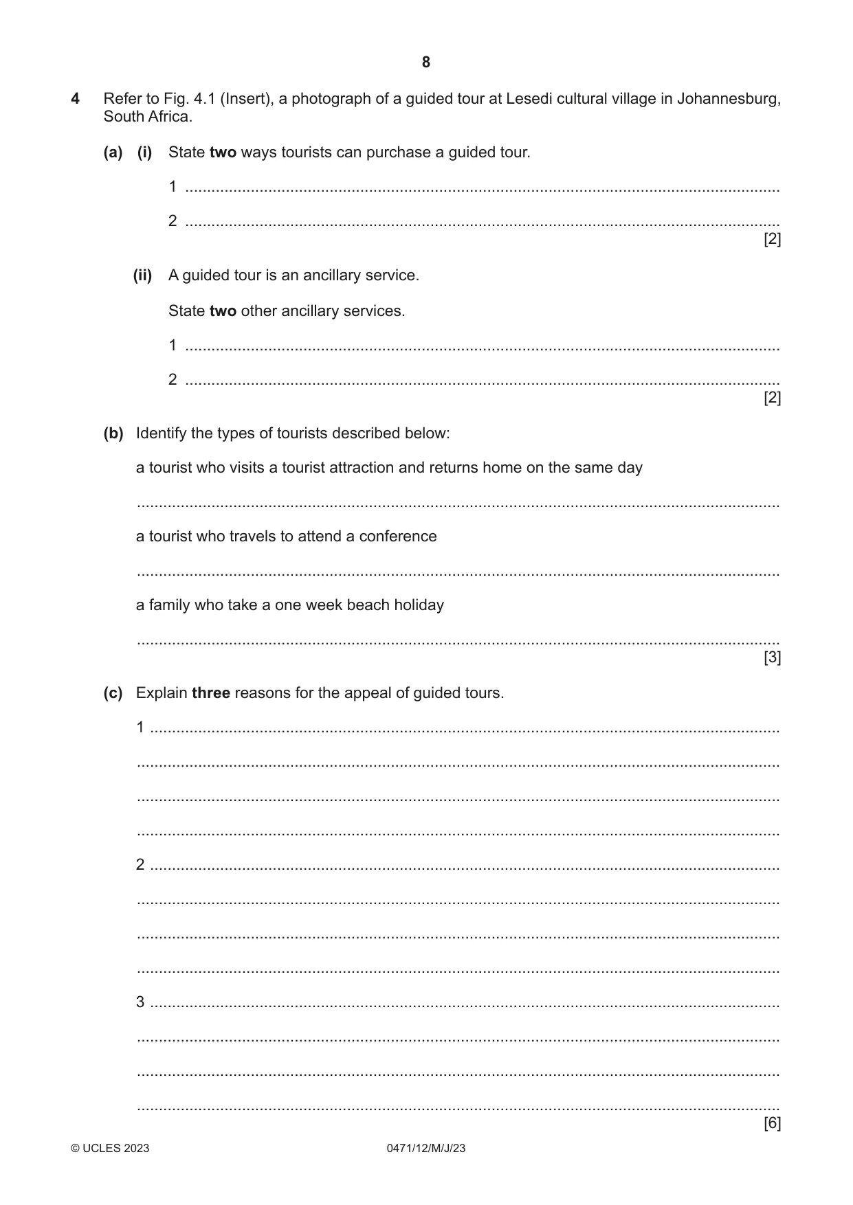 Cambridge IGCSE Travel and Tourism 0471 2023 May/June Paper 1 · Variant 2 question paper, page 8 of 12