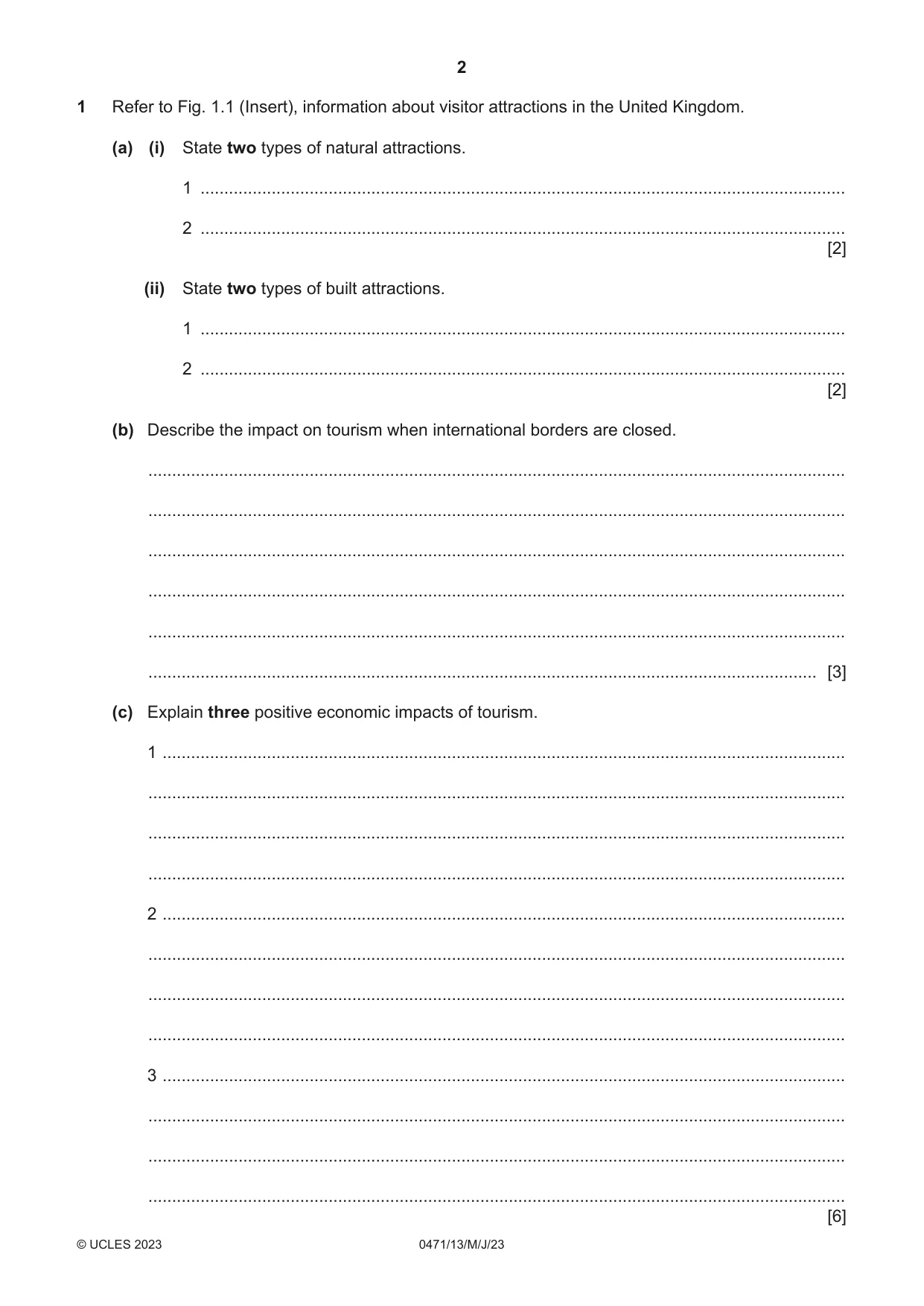Cambridge IGCSE Travel and Tourism 0471 2023 May/June Paper 1 · Variant 3 question paper, page 2 of 12
