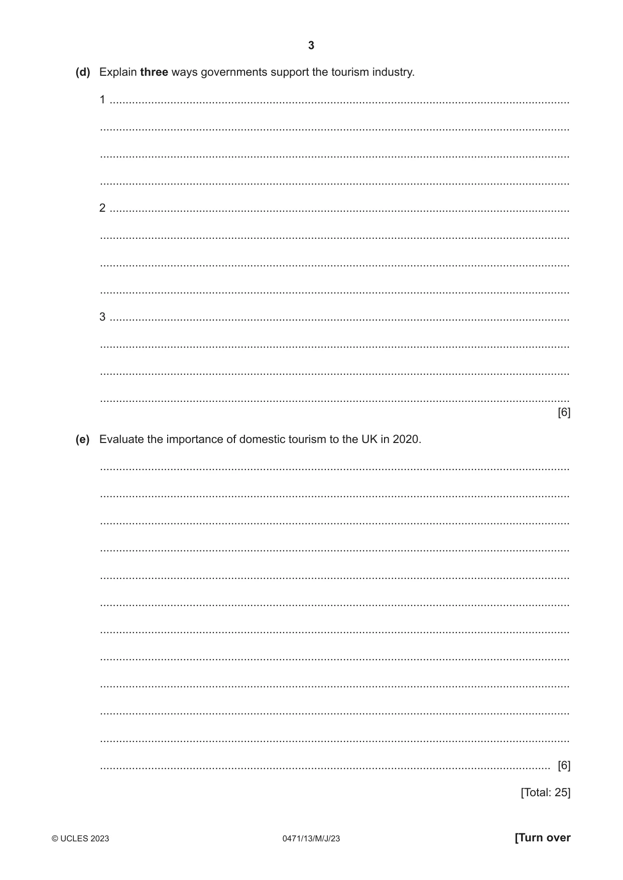 Cambridge IGCSE Travel and Tourism 0471 2023 May/June Paper 1 · Variant 3 question paper, page 3 of 12
