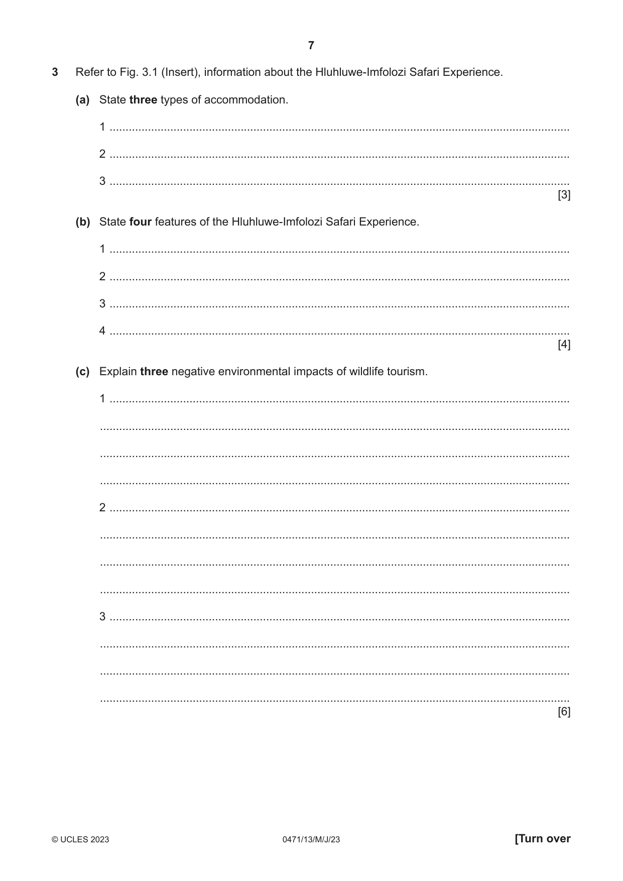 Cambridge IGCSE Travel and Tourism 0471 2023 May/June Paper 1 · Variant 3 question paper, page 7 of 12