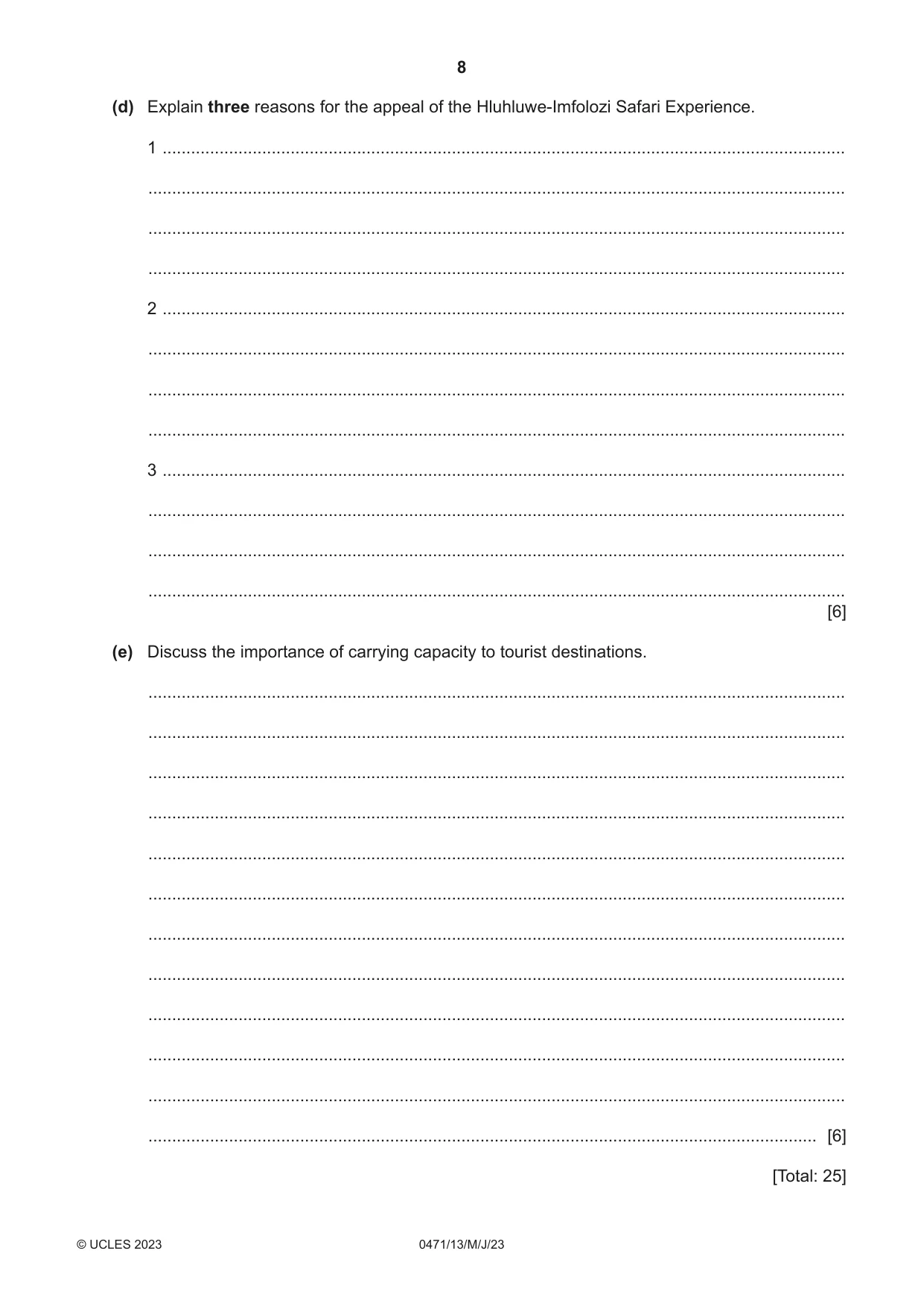 Cambridge IGCSE Travel and Tourism 0471 2023 May/June Paper 1 · Variant 3 question paper, page 8 of 12