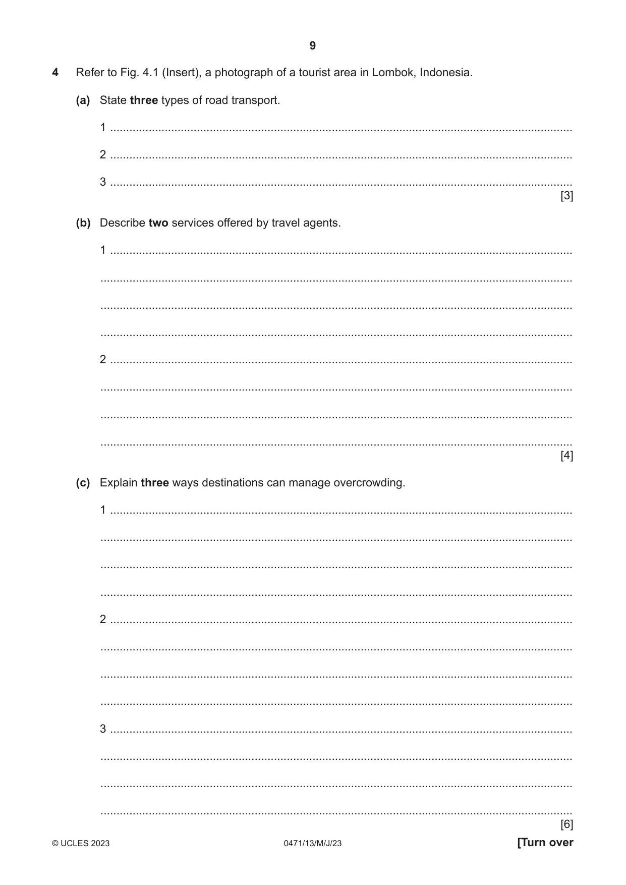 Cambridge IGCSE Travel and Tourism 0471 2023 May/June Paper 1 · Variant 3 question paper, page 9 of 12