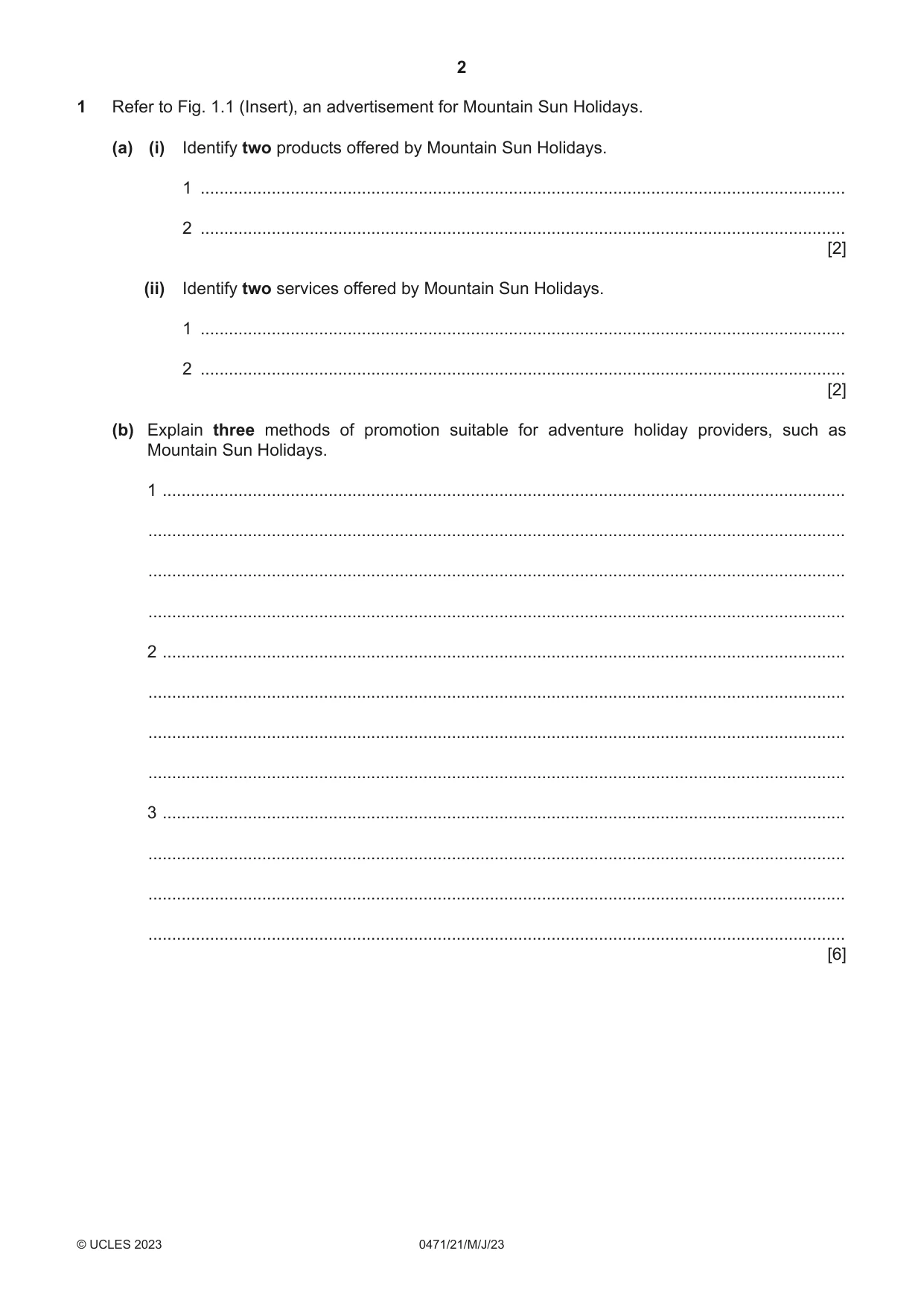 Cambridge IGCSE Travel and Tourism 0471 2023 May/June Paper 2 · Variant 1 question paper, page 2 of 16