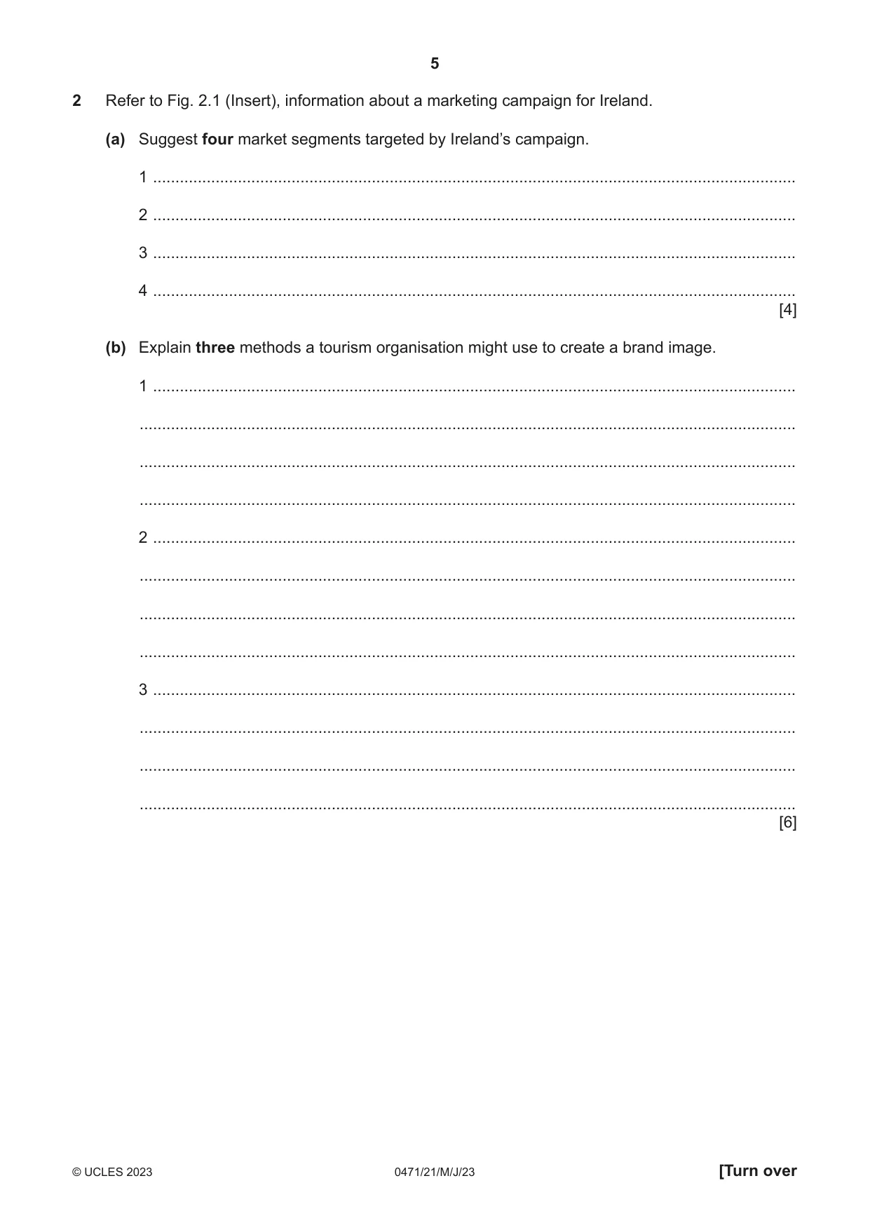 Cambridge IGCSE Travel and Tourism 0471 2023 May/June Paper 2 · Variant 1 question paper, page 5 of 16