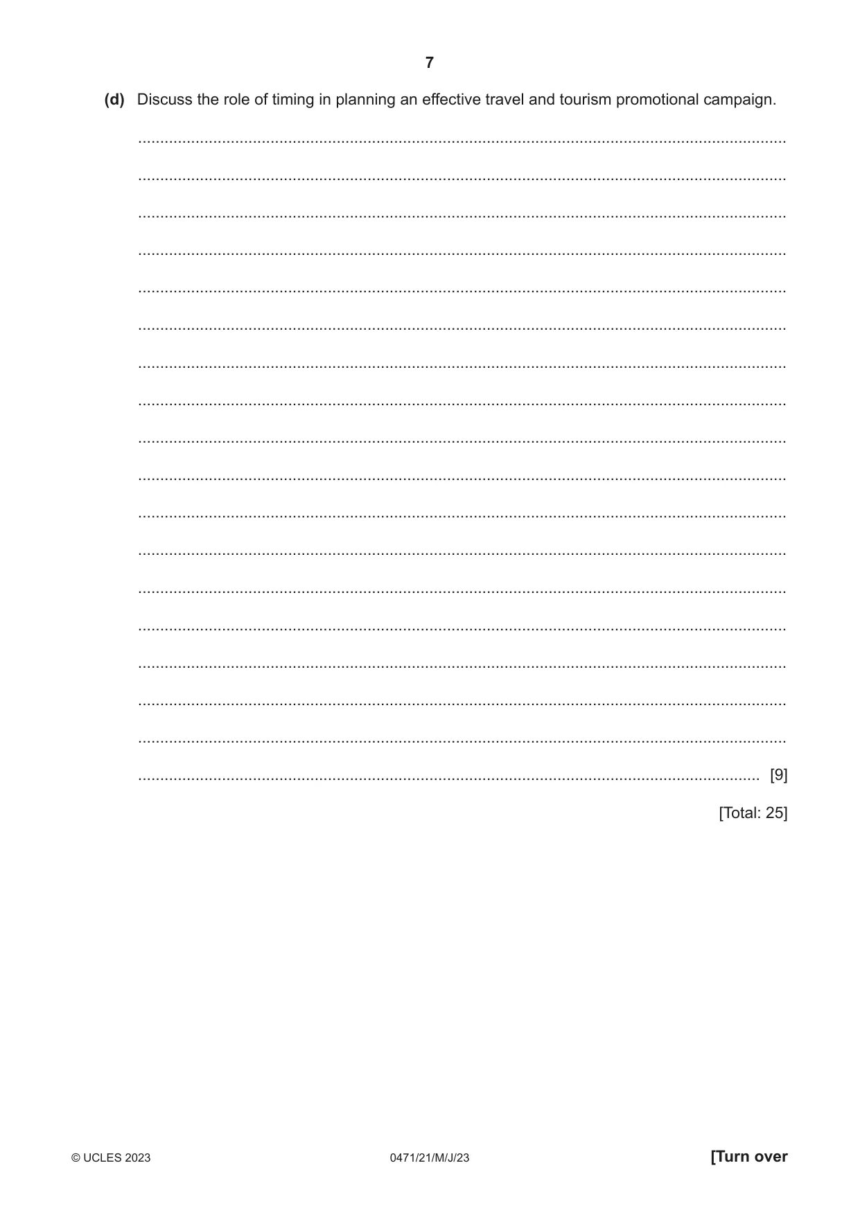Cambridge IGCSE Travel and Tourism 0471 2023 May/June Paper 2 · Variant 1 question paper, page 7 of 16