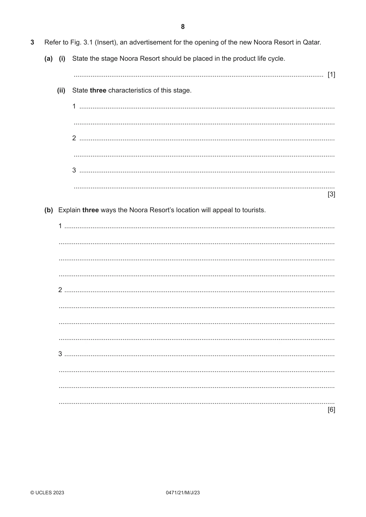 Cambridge IGCSE Travel and Tourism 0471 2023 May/June Paper 2 · Variant 1 question paper, page 8 of 16